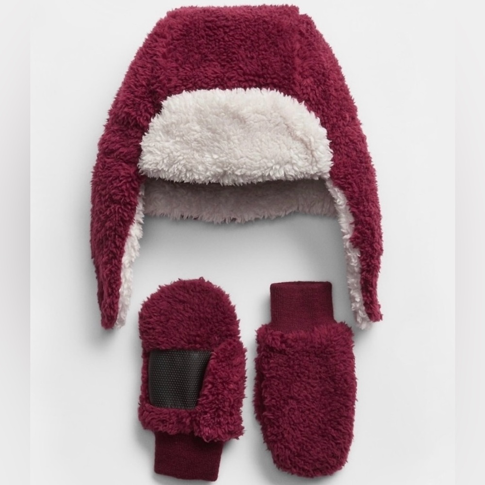 •NWT•Baby Gap Sherpa Trapper Hat/Mitten Set